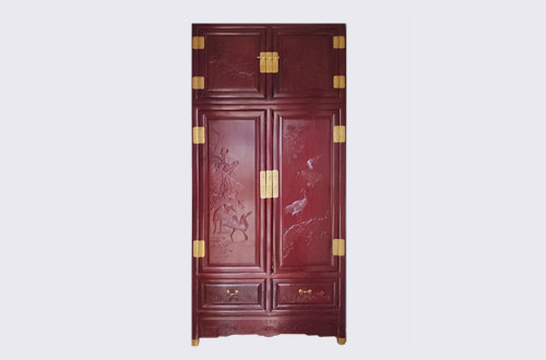 顺德高端中式家居装修深红色纯实木衣柜