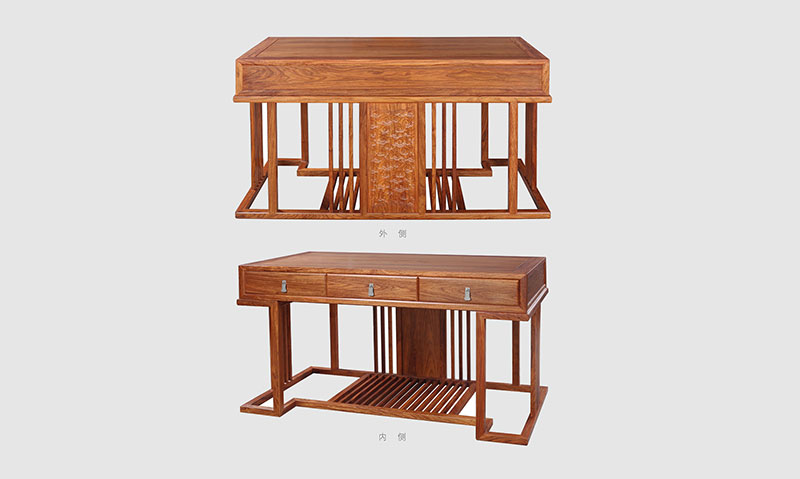 顺德 别墅中式家居书房装修实木书桌效果图